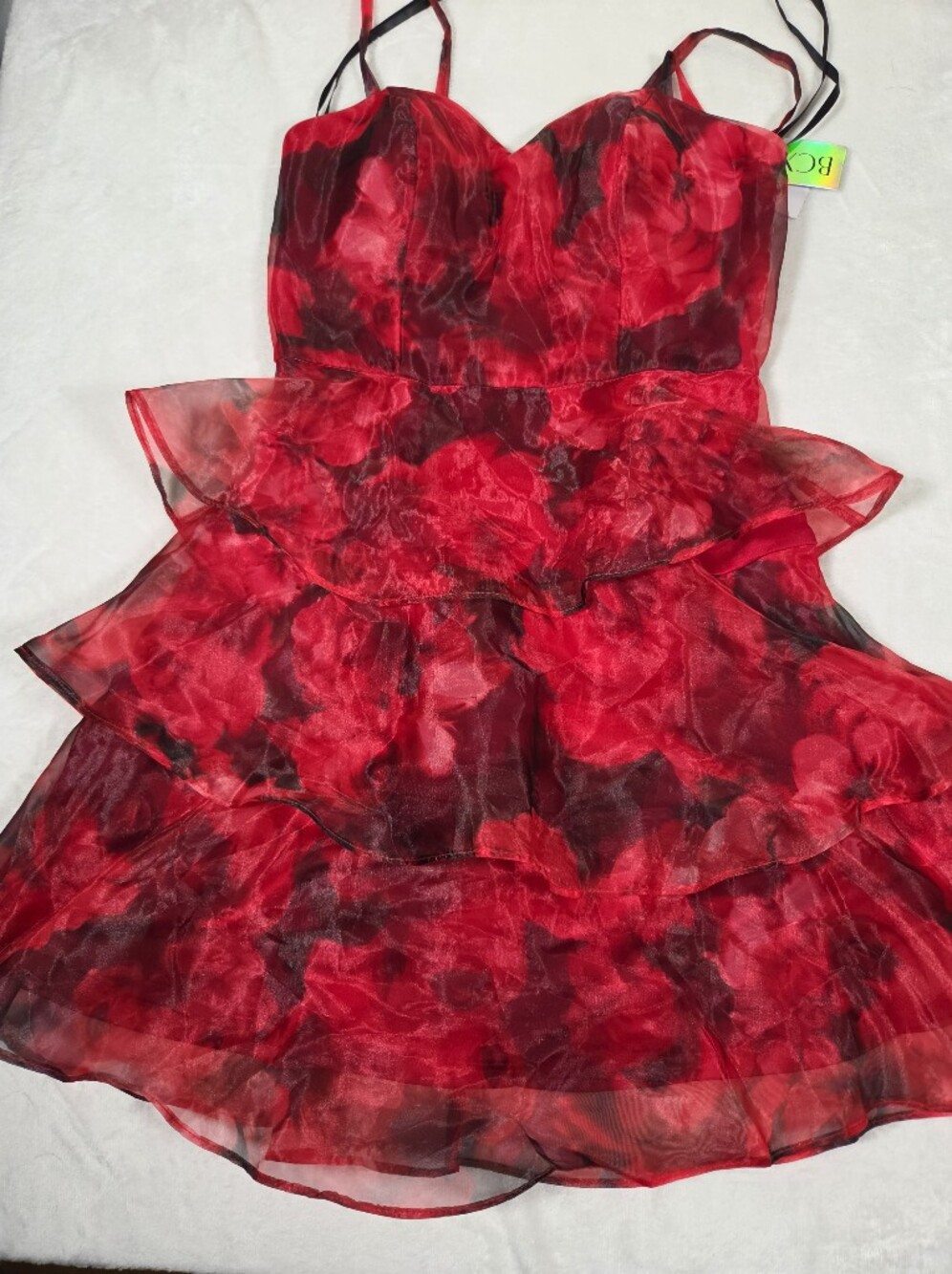 BCX Womens Rose Print Ruffle Fit and Flare Mini Dress Size XS NWT Party